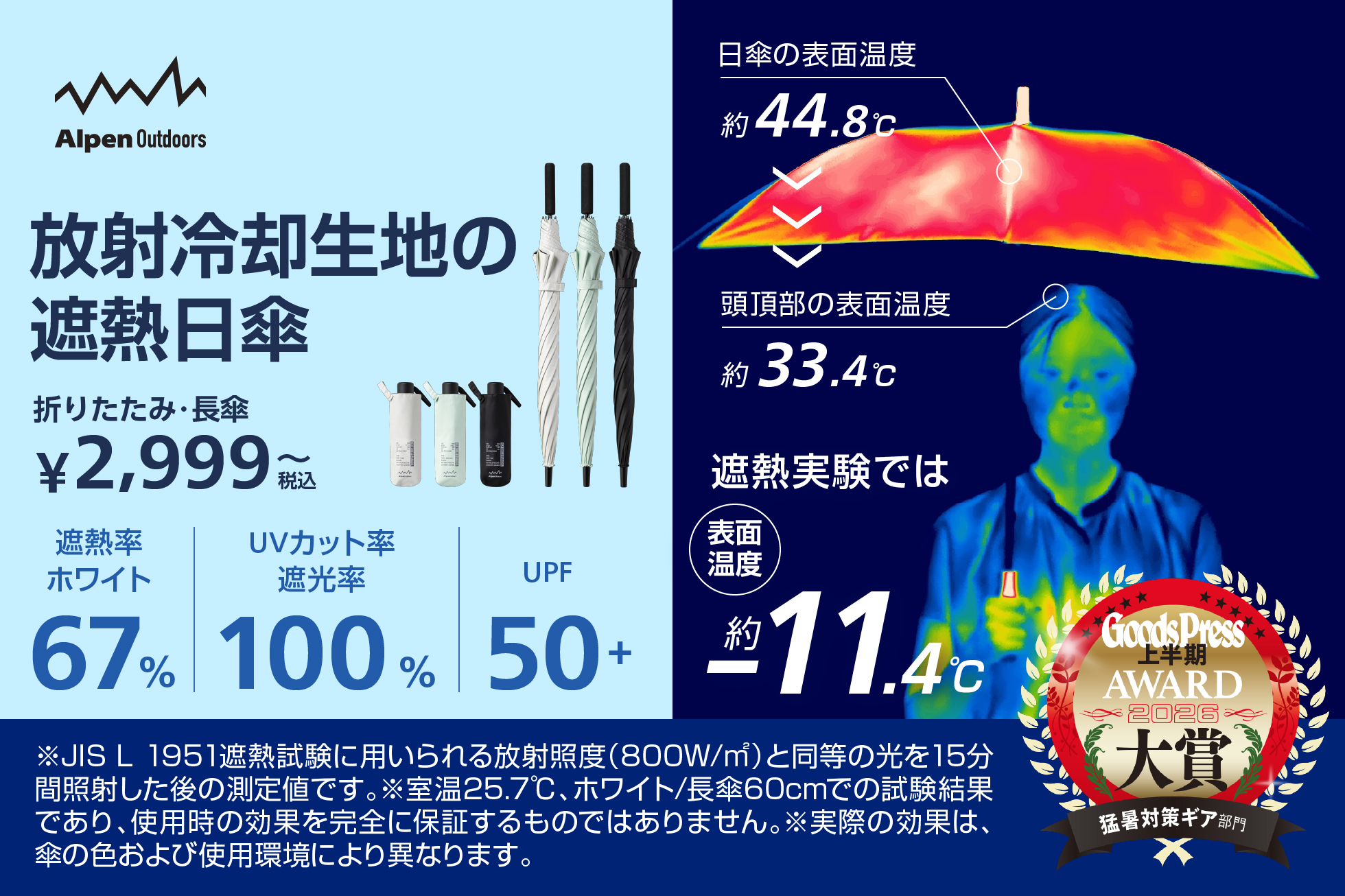 アルペンアウトドアーズの「放射冷却生地の遮熱日傘」が