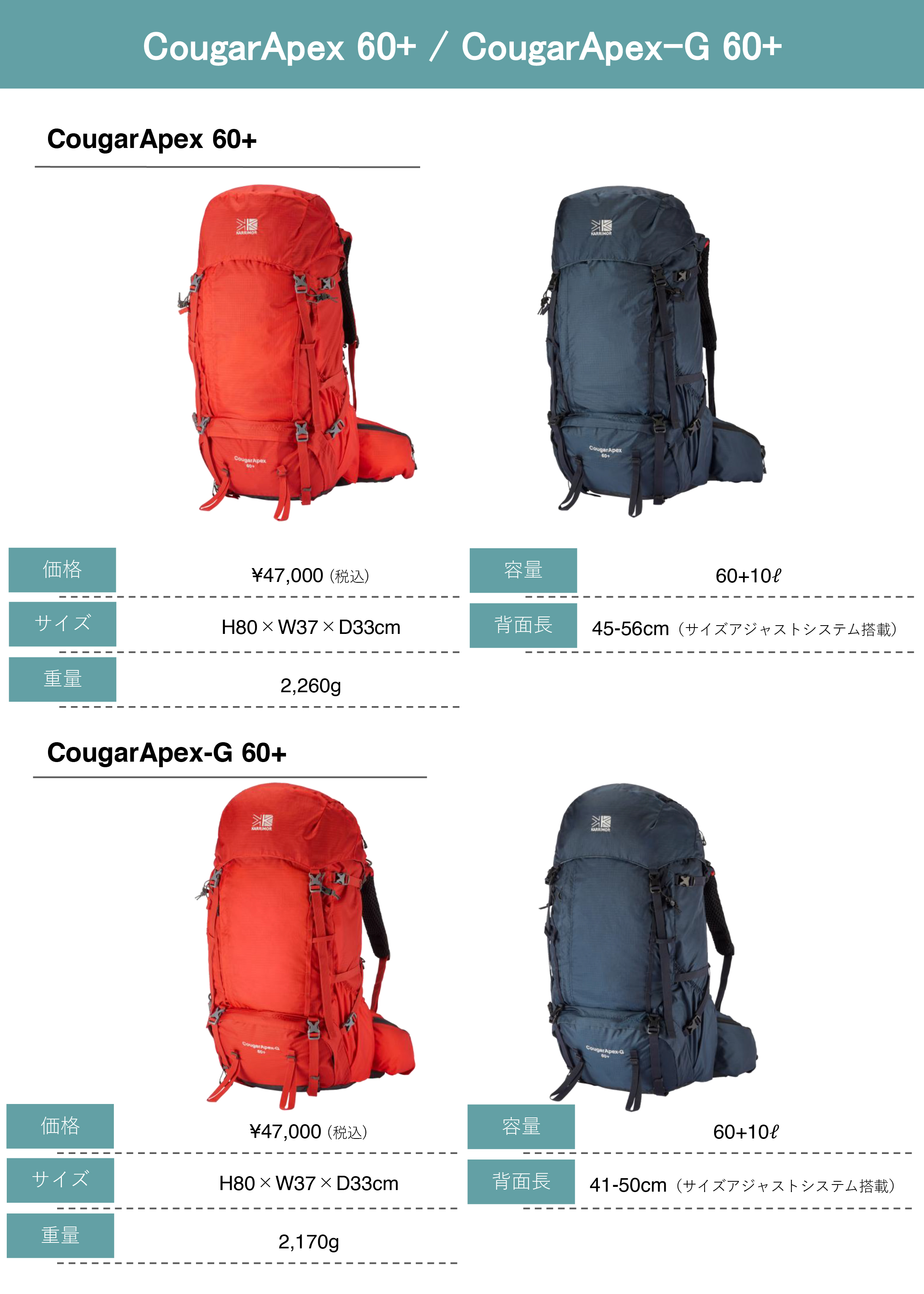 KARRIMOR】長期縦走・テント泊ニーズに応える大容量リュックサック