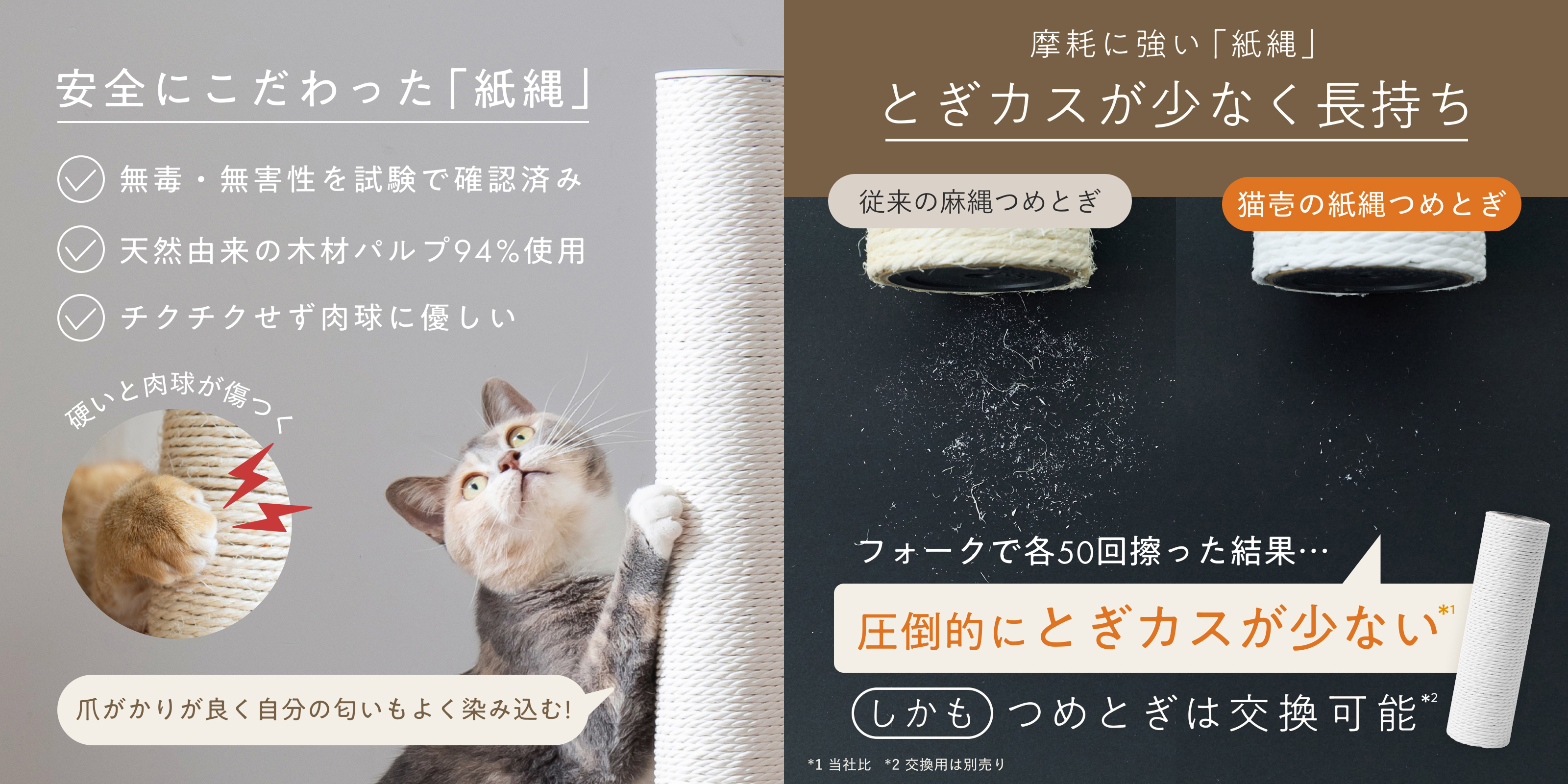 猫が飛びついても“もう倒れない”「バリバリつめとぎポール 紙縄
