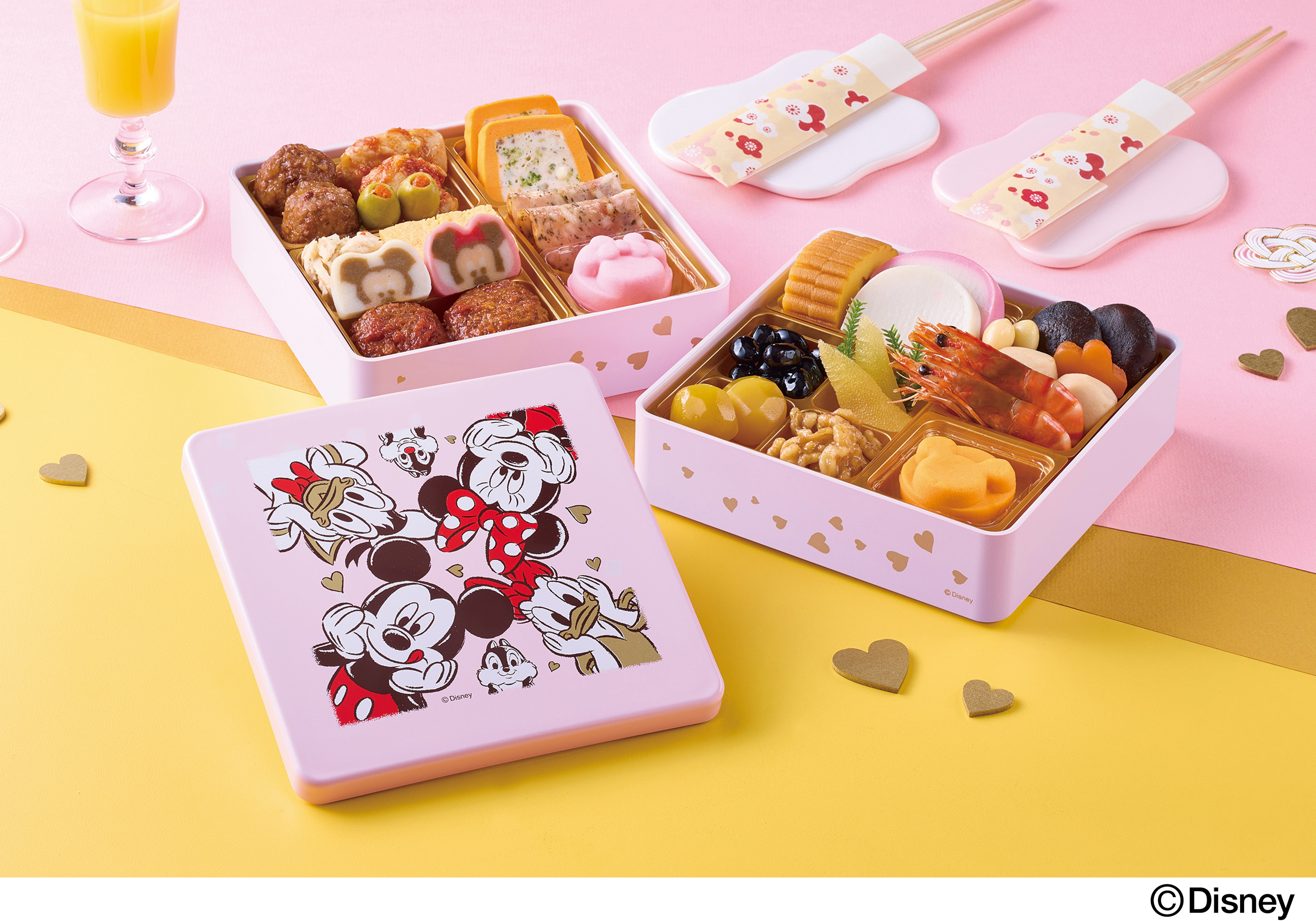黒ラメ　ディズニー色々4段のお重箱★レア★★ キュートなポーズの仲間たちが集まった2027年限定デザインお重箱