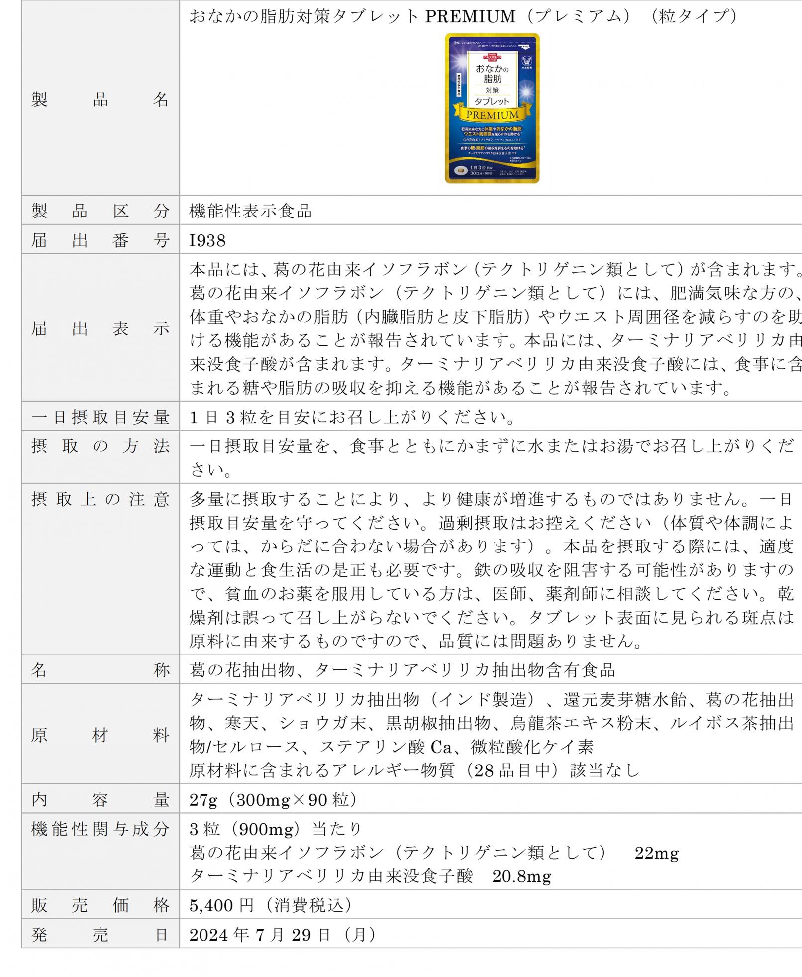 大正製薬 【機能性表示食品】 荒 おなかの脂肪対策タブレットPREMIUM