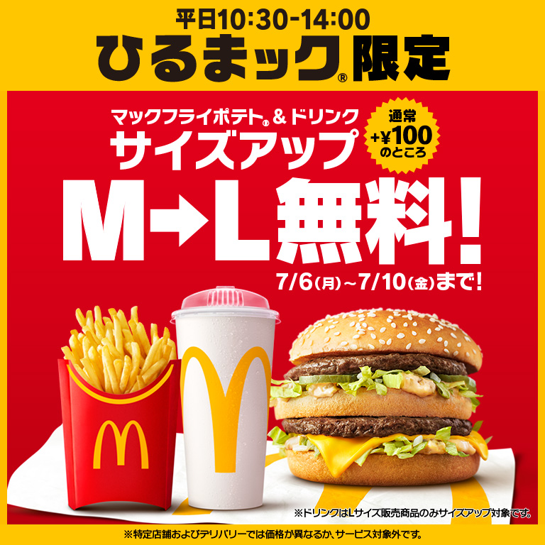 大好評サイズアップ無料キャンペーン再び！「＋100円」のマックフライ