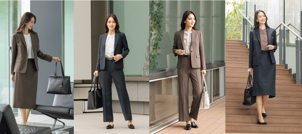 【美品】LES MUES レミュー MeWORKミワク スーツ 洗える＆防シワで毎日のお手入れも長距離の移動も快適に AOKIの
