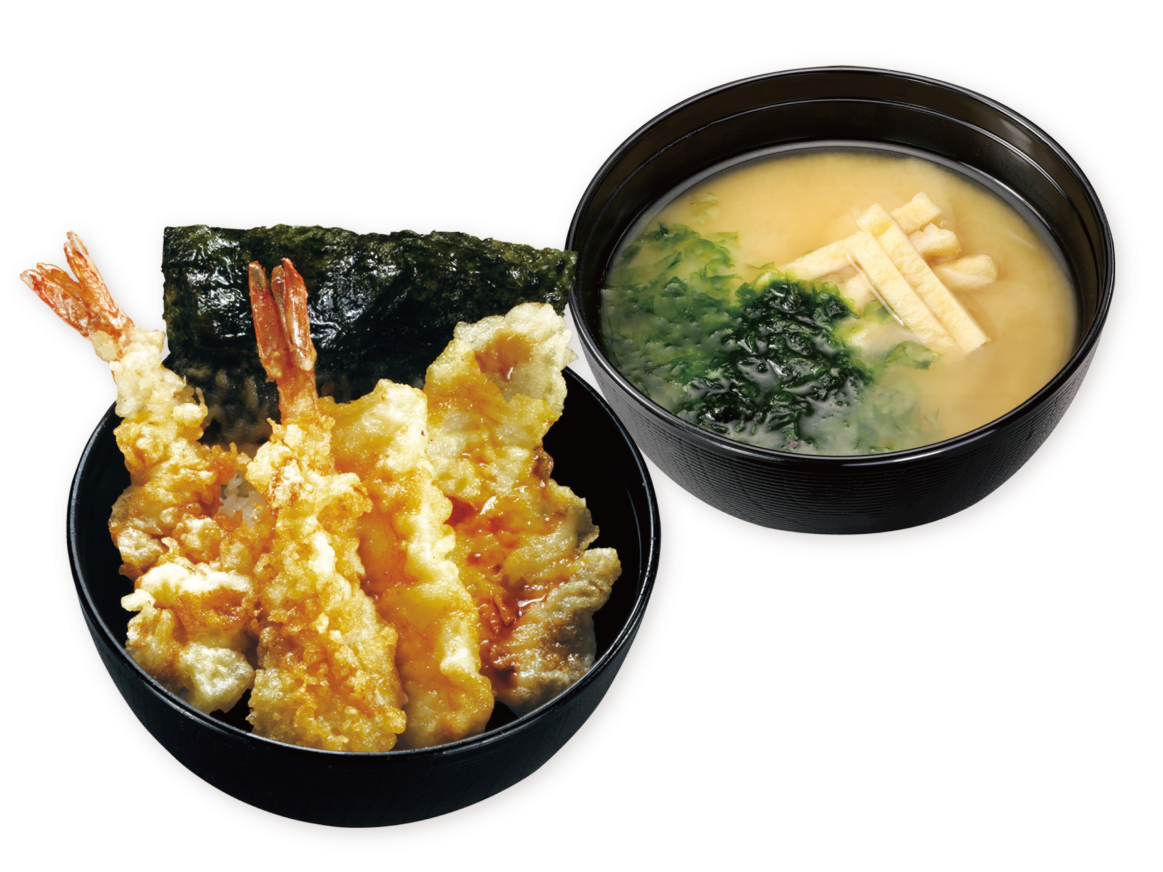 ランチ　天丼セット　あおさ入り味噌汁付